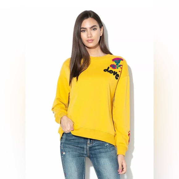 DESIGUAL Womens Graphic Sweatshirt Yellow Floral - Picture 1 of 3